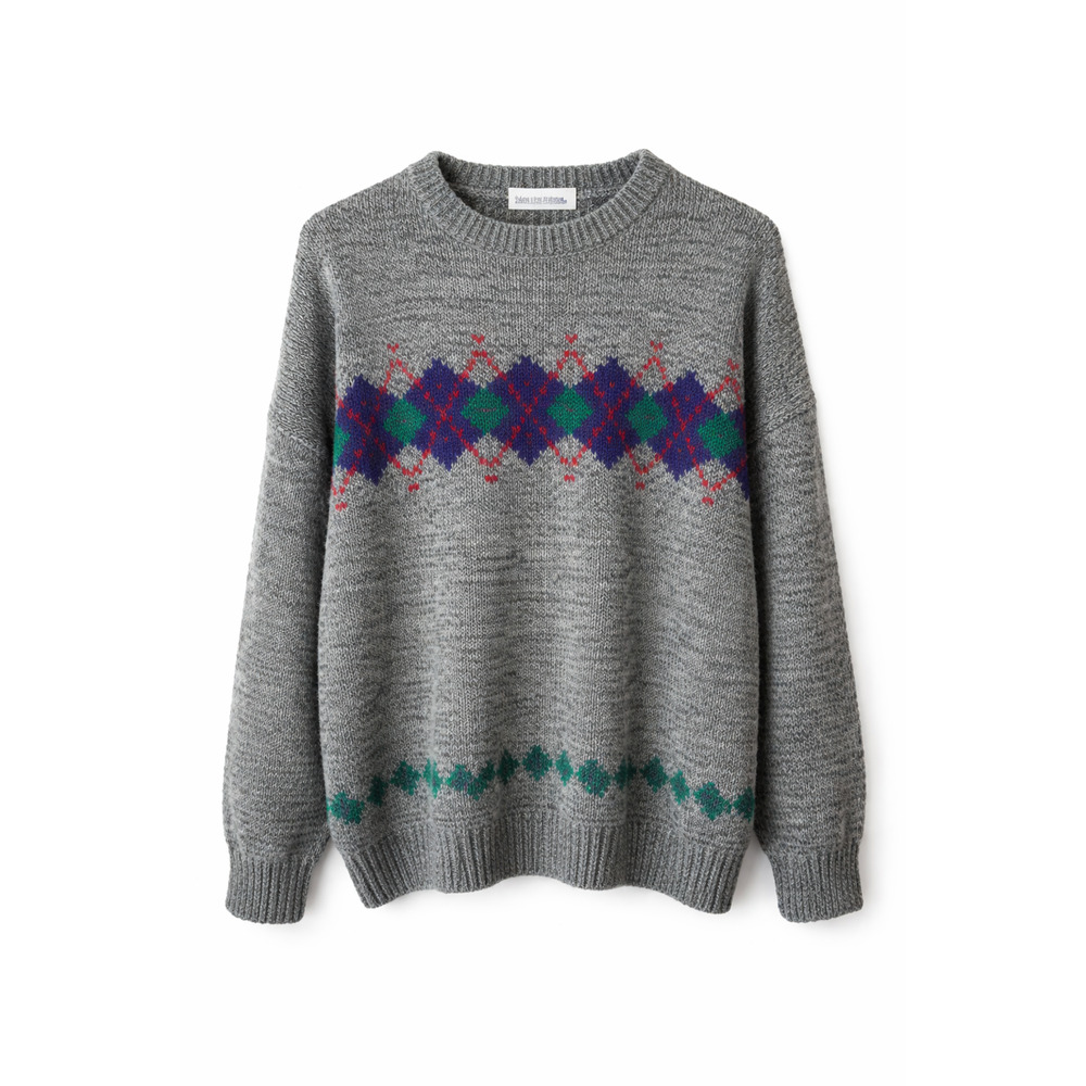 Brian MacNeil Vintage Gray Knit Sweater Argyle Pattern 80s Grandpa Core Large